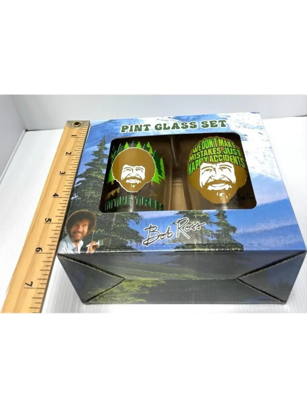 Bob Ross Pint Beer Glass Set 2 x 16oz Painting Happy Trees Art Collectible New